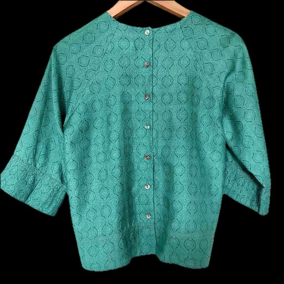 Anokhi silk blouse, teal, extra-small, but fits larger. - Picture 2 of 7